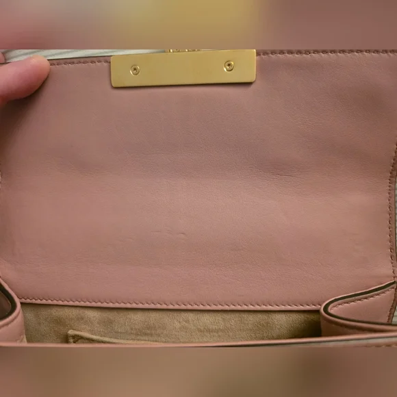 Gucci Pearl Studded Padlock Chain Pink Leather Crossbody Shoulder Bag Purse - Picture 7 of 11